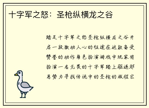 十字军之怒：圣枪纵横龙之谷