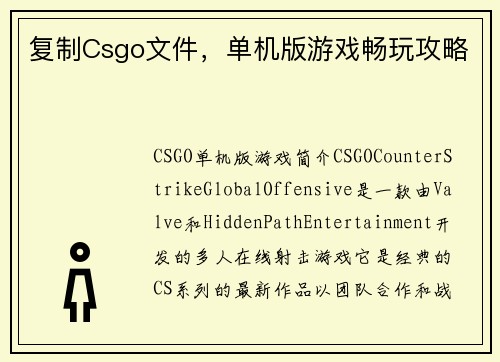 复制Csgo文件，单机版游戏畅玩攻略
